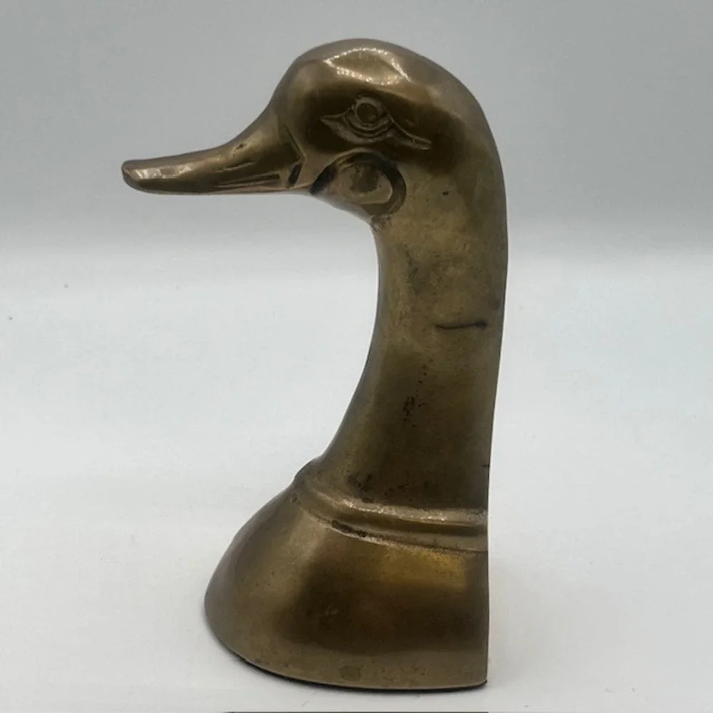 Vintage Solid Brass Duck Head Bookend Mallard Waterfowl Figurine Decor 6.25in